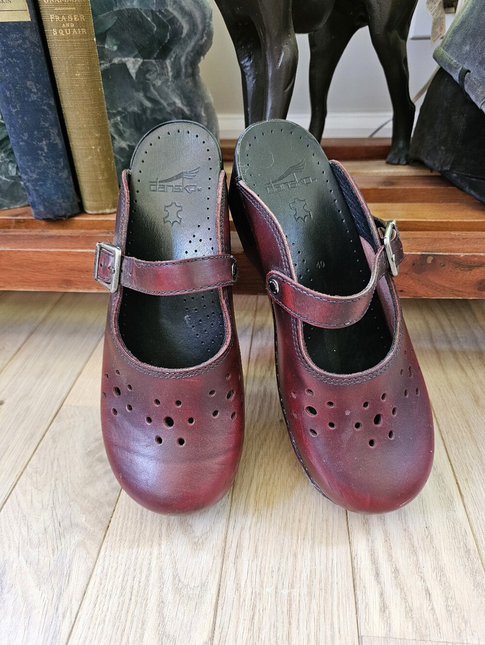 Dansko Womens Mary Jane Style Slip-On Clog in Burgundy Adjustable Strap Sz.40